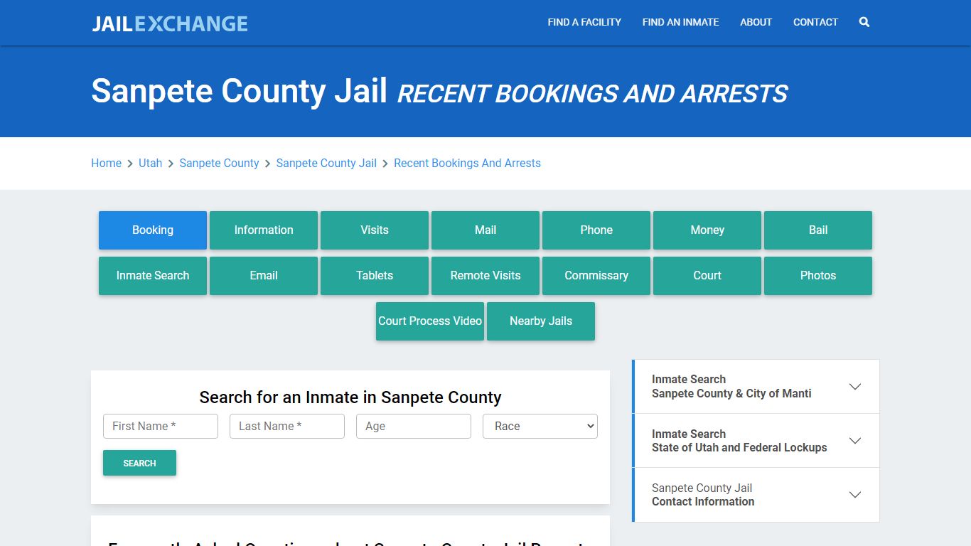 Sanpete County Jail Recent Bookings And Arrests - Jail Exchange