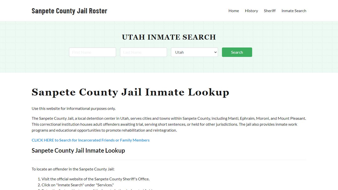 Sanpete County Jail Roster Lookup, UT, Inmate Search