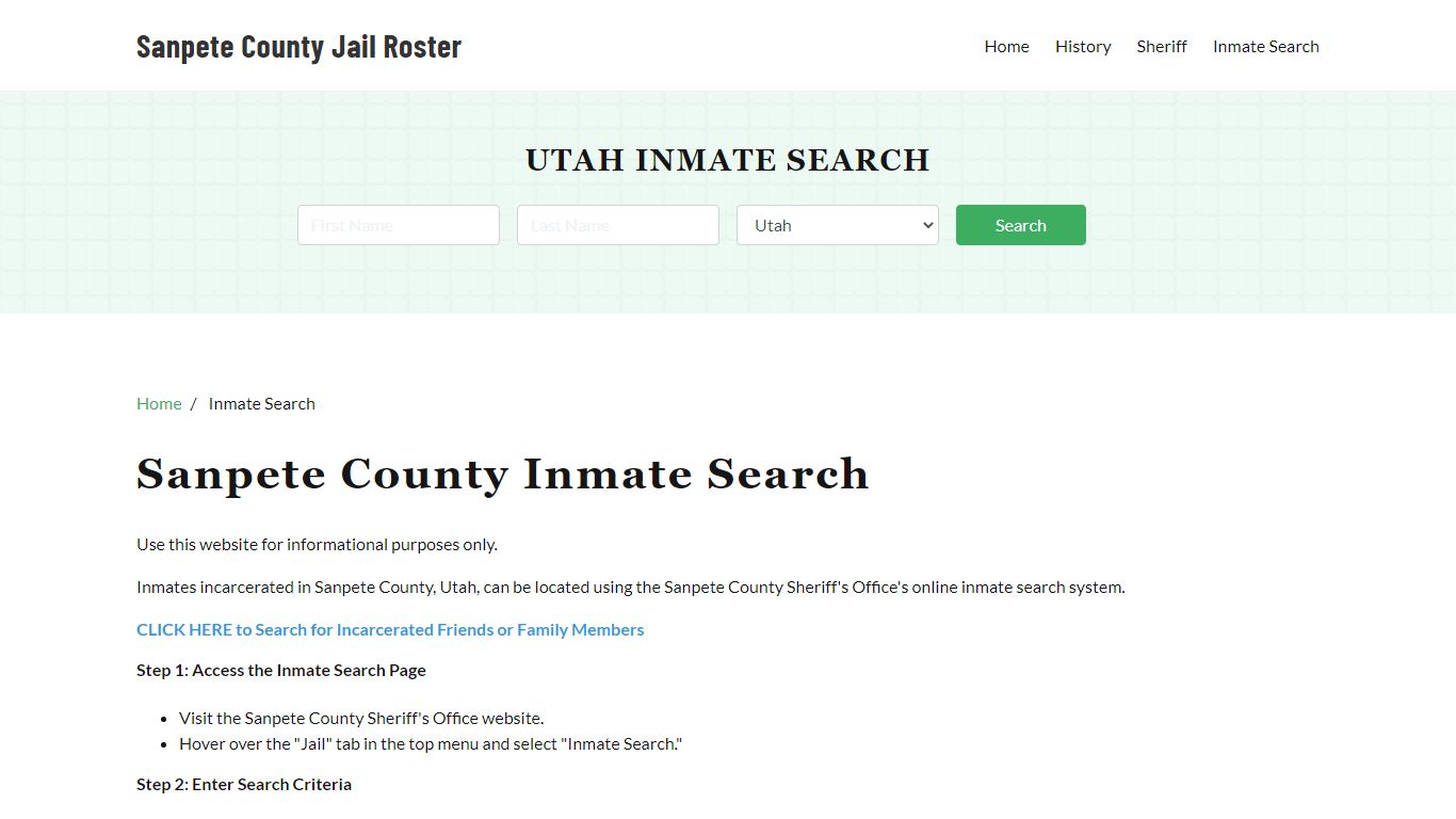 Sanpete County, UT Detainee Lookup